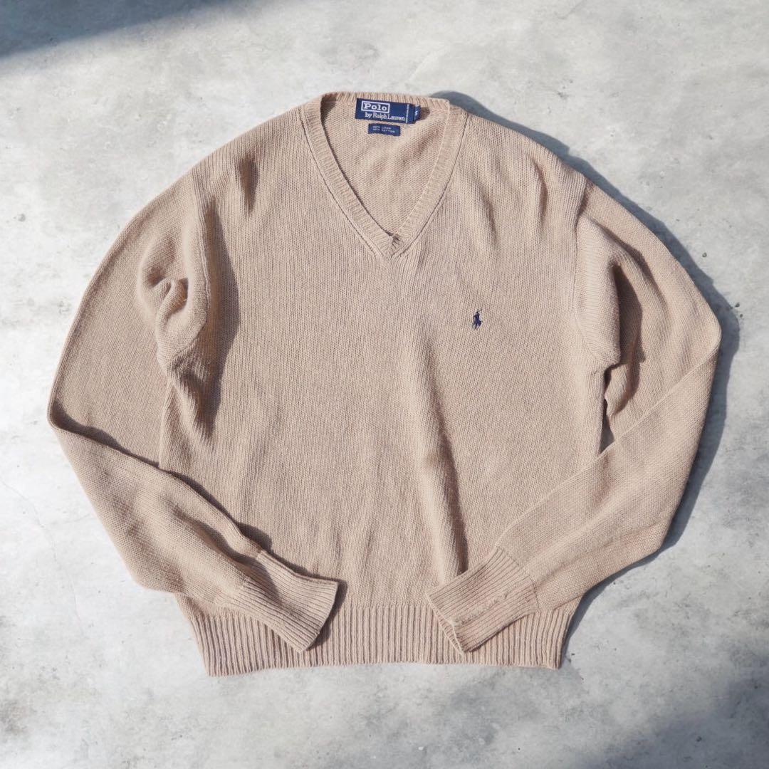 希少 90s Polo Ralph Lauren コットンリネン Vネックニット - メルカリ