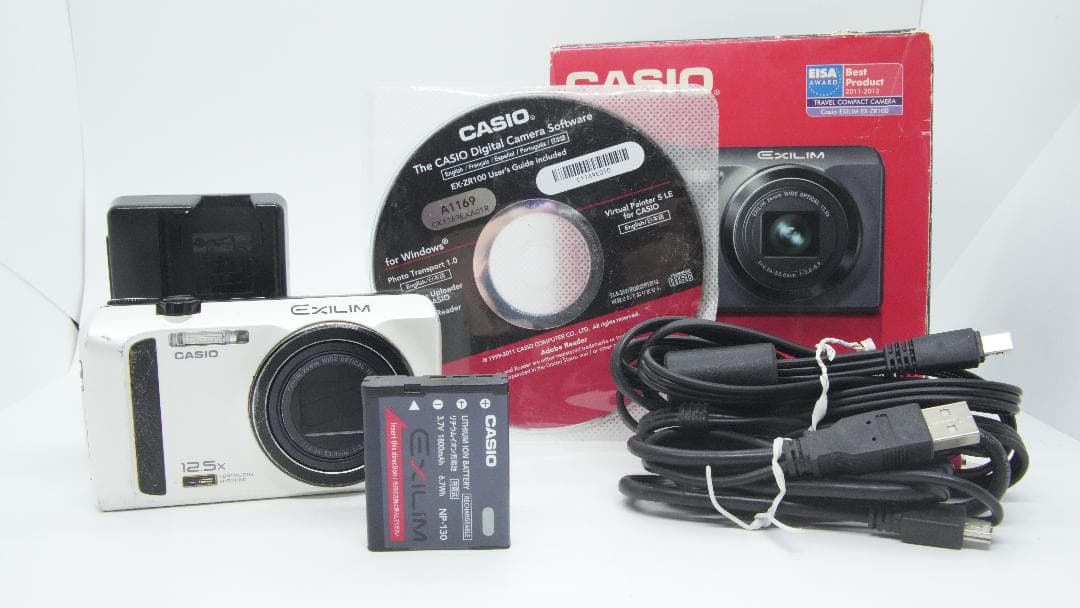 【A2022】 CASIO EXILIM EX-ZR100 カシオ エクシリム Casio Exilim EX-ZR100 White 24mm Wide Optical 12.5x Lens Digital
