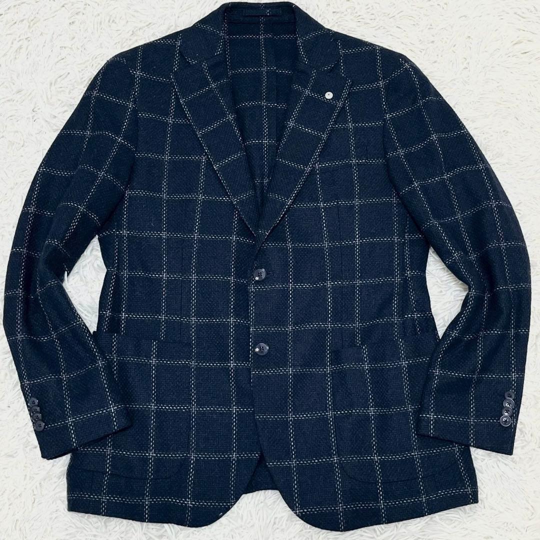 極美品　L.B.M.1911 テーラードジャケット　チェック　ウール　紺