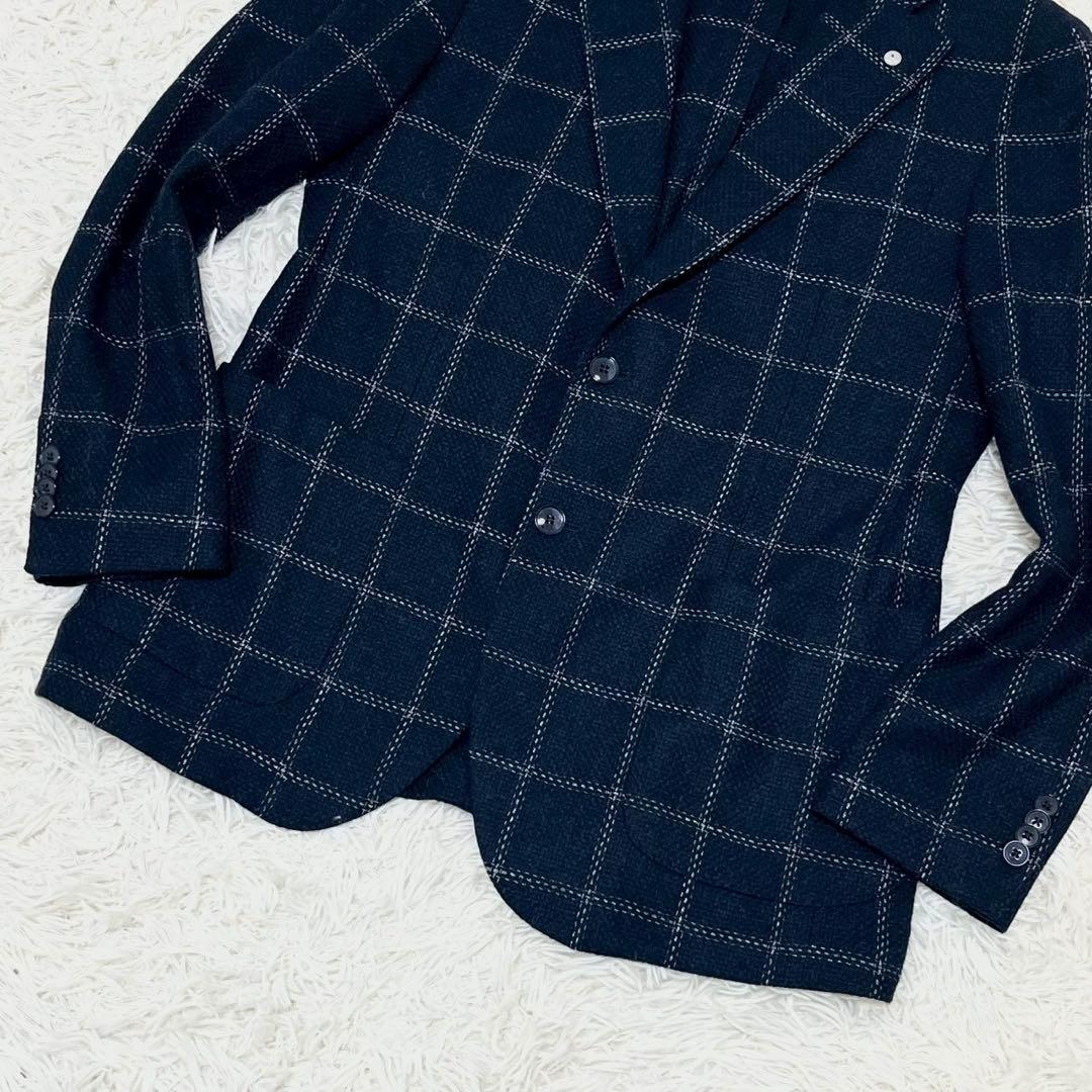 極美品　L.B.M.1911 テーラードジャケット　チェック　ウール　紺