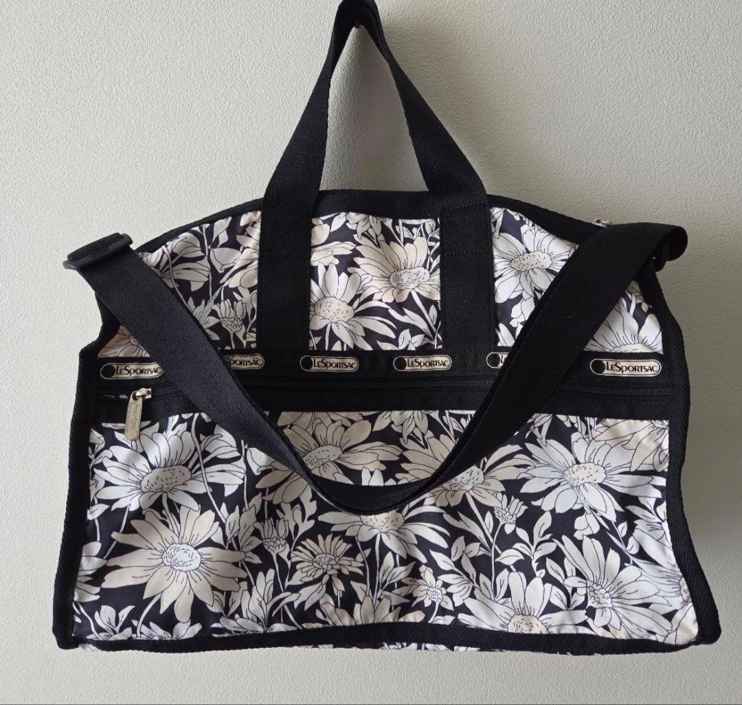 LeSportsac 花柄ボストンバッグ レスポ 白黒 - メルカリ