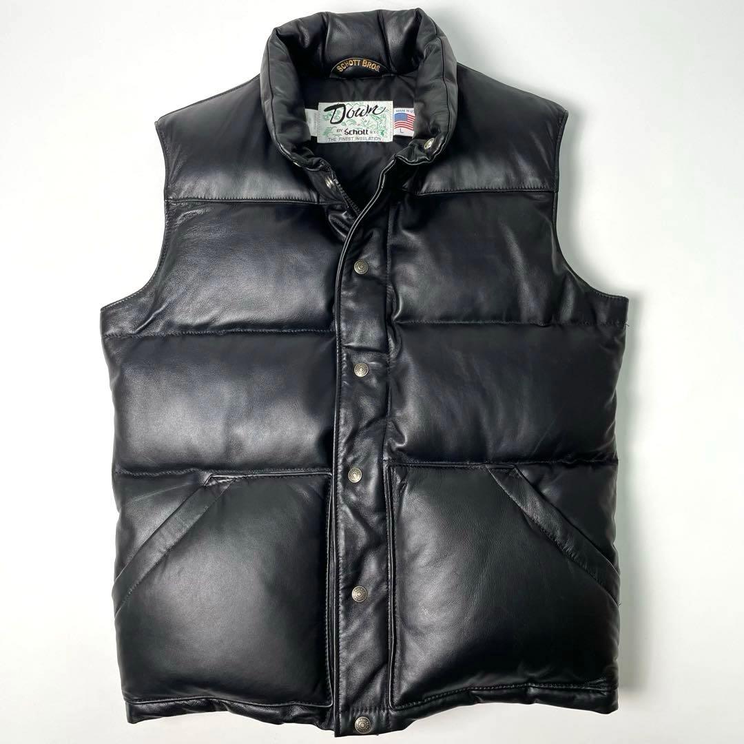 米国製】Schott レザー ダウンベスト 黒 L 羊革 ライダース - メルカリ