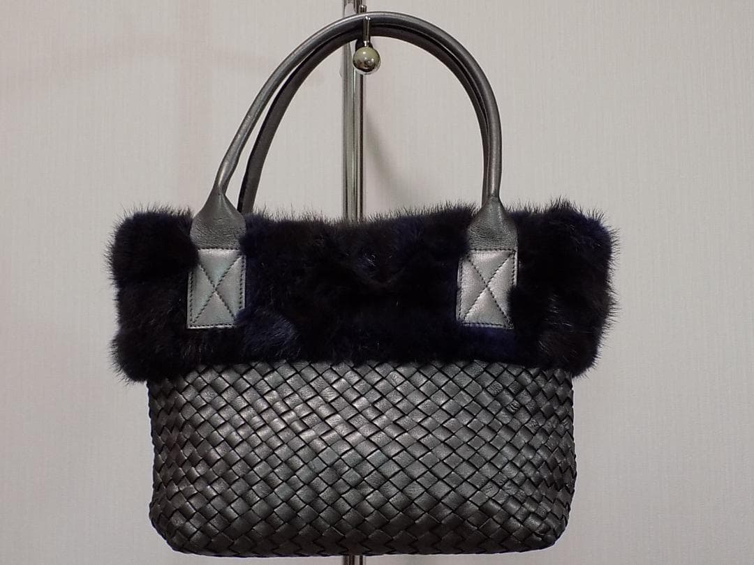 FALORNI ミンクファー付きハンドバッグ　イタリア製　数回使用 訳あり ファーバッグ レザーバッグ ミンクファー レディース レディス