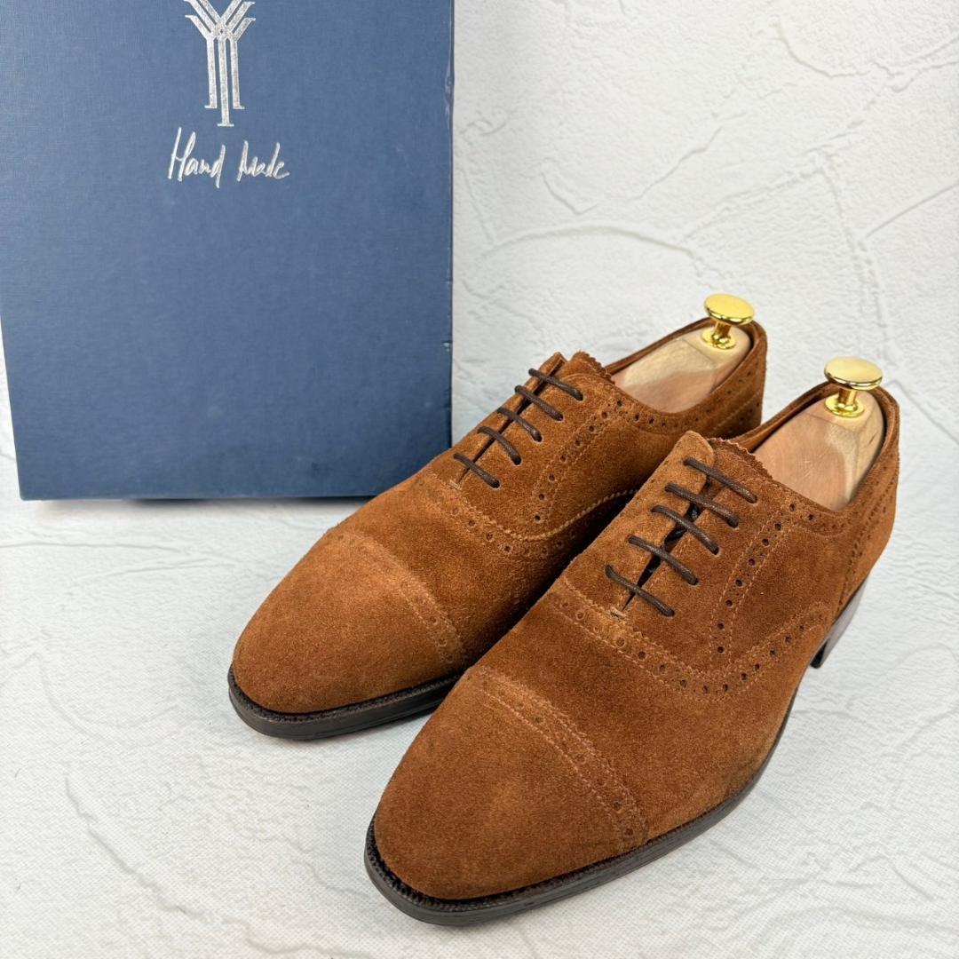 【美品】ヤンコ クウォーターブローグ 内羽根 スエード 茶 5 スペイン ブラック 国産内羽根クウォーターブローグシューズ ブラック/ブラウン