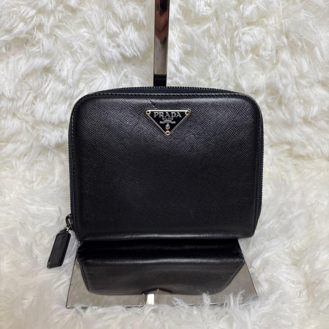 【良品✨】PRADA 二つ折り財布　三角ロゴ　レザー 楽天市場】プラダ PRADA 財布 三角ロゴ ブラックxシルバー レザーx
