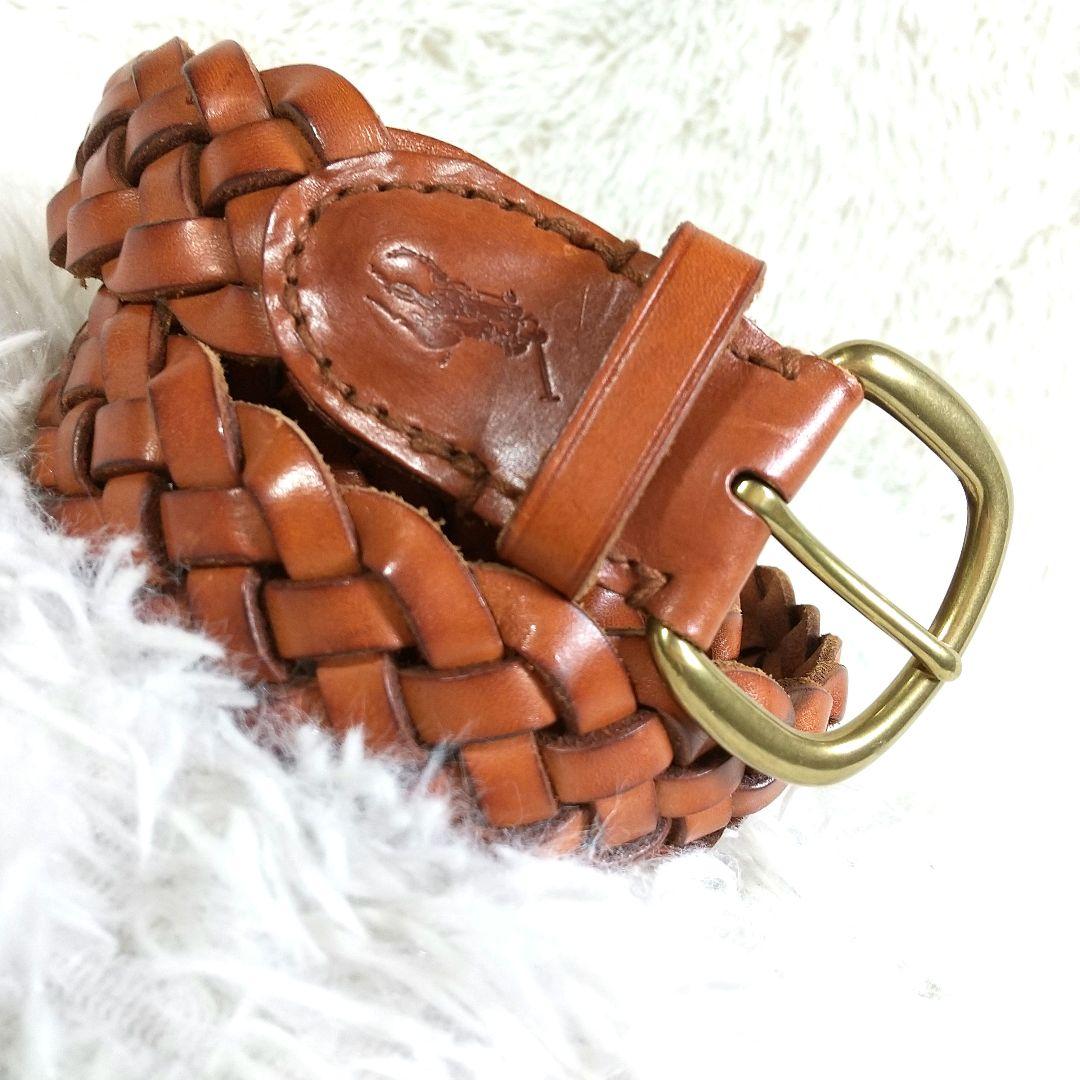 ポロラルフローレン レザー メッシュベルト 真鍮 ライトブラウン