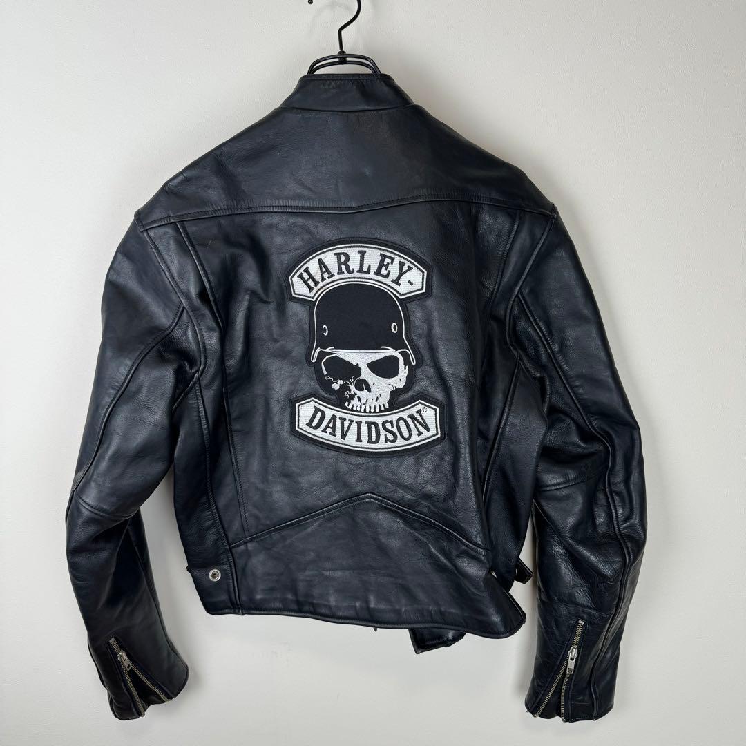 ハーレーダビッドソン　レザー　シングルライダース　スカル刺繍ワッペン　L　黒 新品未使用✨ハーレーダビッドソン レザージャケット シングル