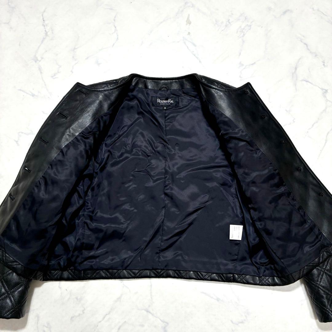 美品✨VINTAGE キルティング レザージャケット ノーカラー 金ボタン 黒