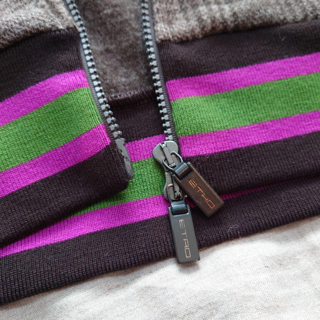 ETRO グレー チェック柄 フード付き ダブルジップ ウールジャンパー