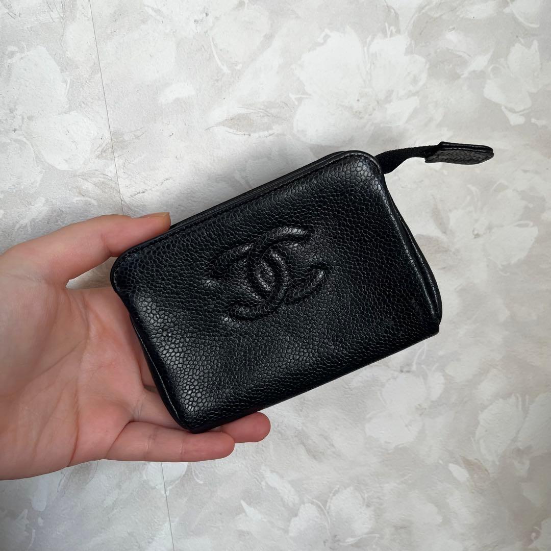 美品 CHANEL シャネル キャビアスキン レザー ポーチ 小物入れ シャネル CHANEL キャビアスキン ココマーク ポーチ ミニポーチ コイン