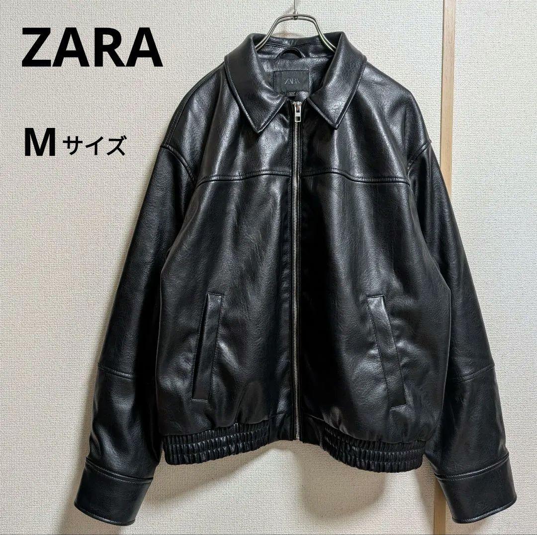 ZARA ザラ フェイクレザー ボンバージャケット ブラック M - メルカリ