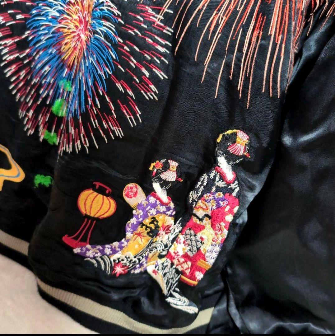 em1 花旅楽団 スカジャン リバーシブル 黒 花火 舞妓 和柄 メンズ3L