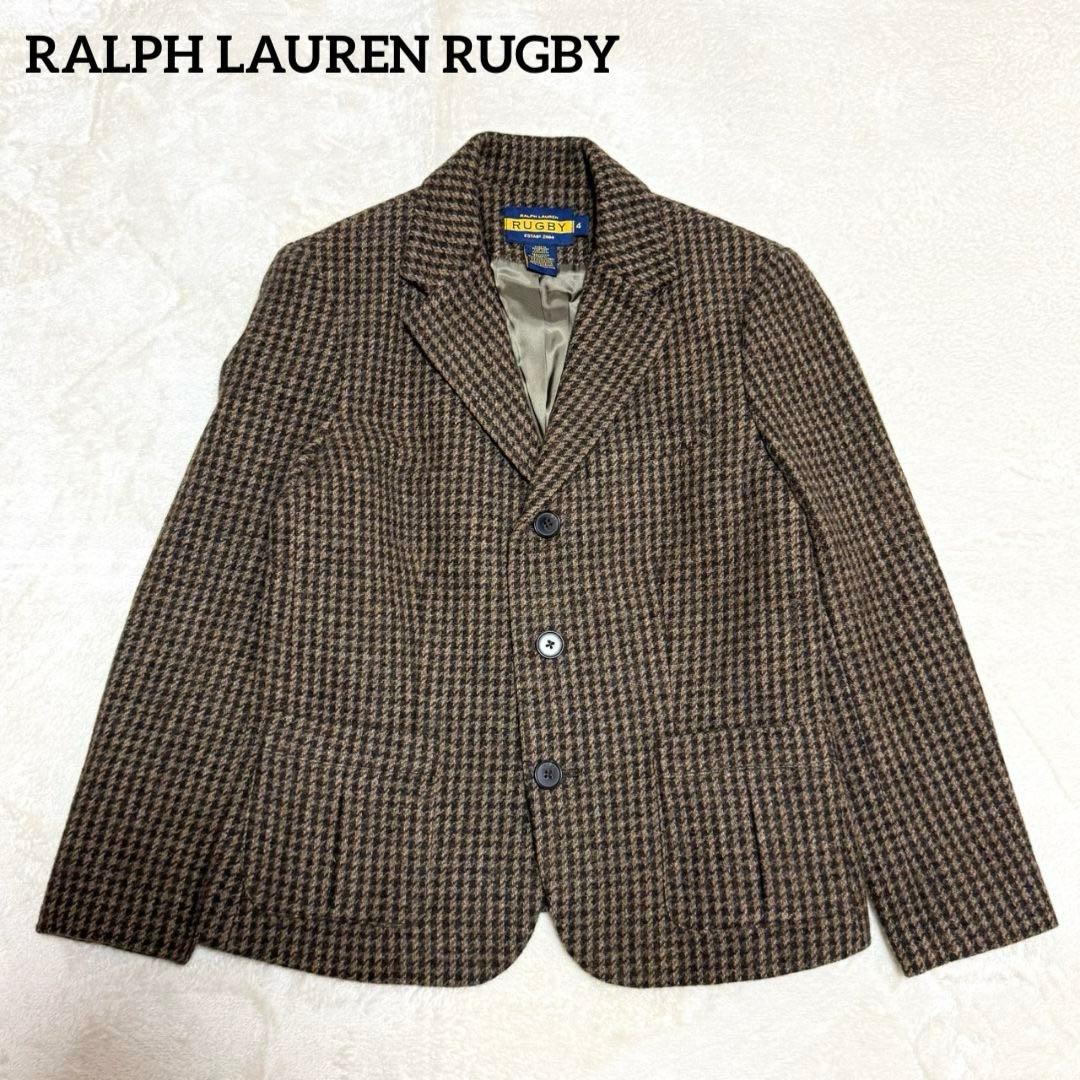 美品 ラルフローレン ラグビー ジャケット 千鳥格子 ウール ブラウン 4