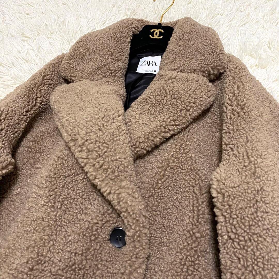 美品✨】ZARA テディベア ボア チェスターコート 女優襟 ブラウン L
