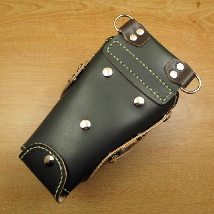 ダークグリーン＆焦げ茶 6丁差し 本革シザーケース SCA-100/CGC