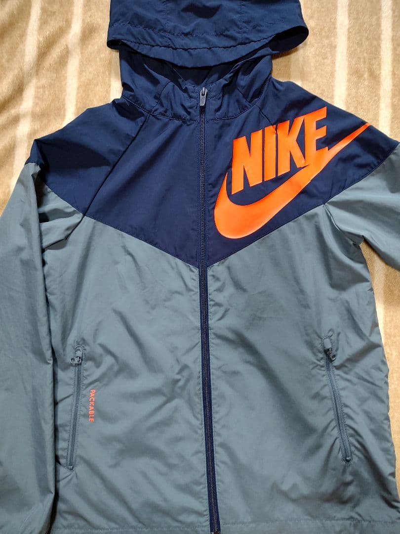 NIKEフード付ジャケット ネイビー/グレー/ウィンドブレーカーL☆160