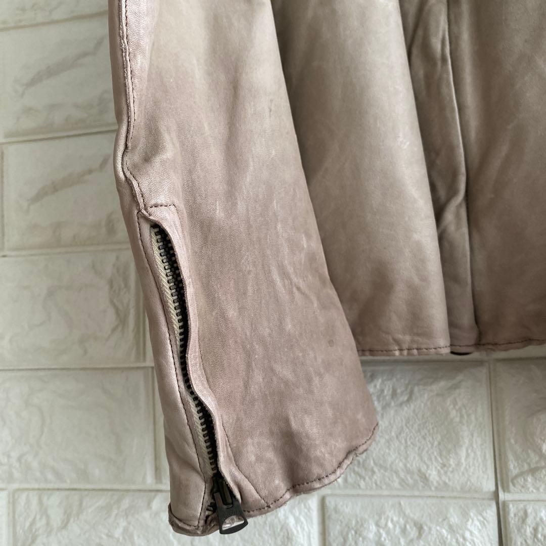 牛革】 Sisii ベージュ レザージャケット スタンドカラー S 4434