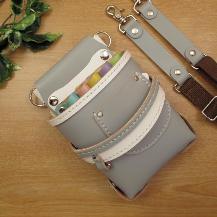 専用　ライトグレー＆カラフル　５丁差し　本革シザーケース　SCA-39/CHA 手縫い 本革 7丁差し シザーケース (ライトグレー×カラフル ) SCA-110