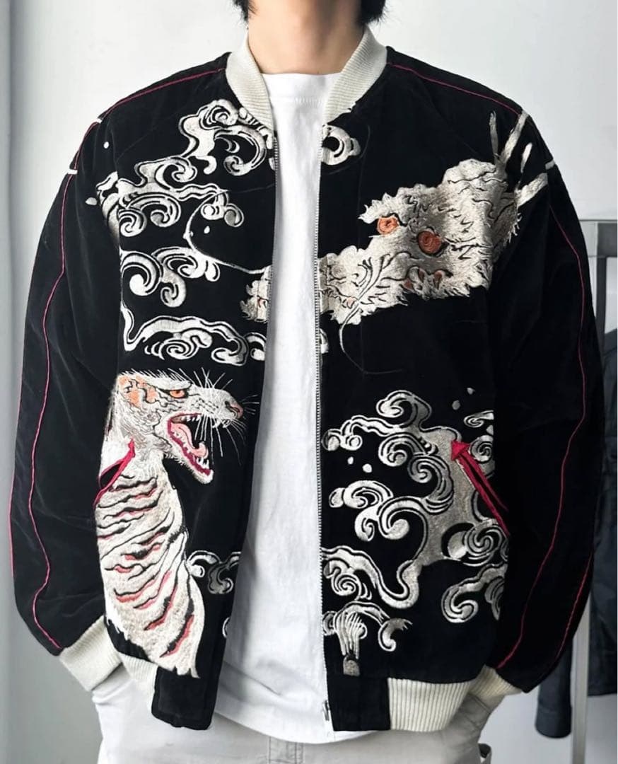値下げ中！花旅楽団 リバーシブル ベロアスカジャン 豪華刺繍 龍虎 美