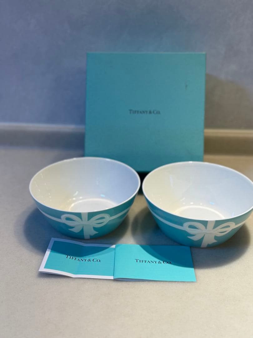 Tiffany & Co. リボン　ボウル ・マグカップ2個セット 送料無料 ティファニー ボウマグカップ2個セット ペア リボン ブルー