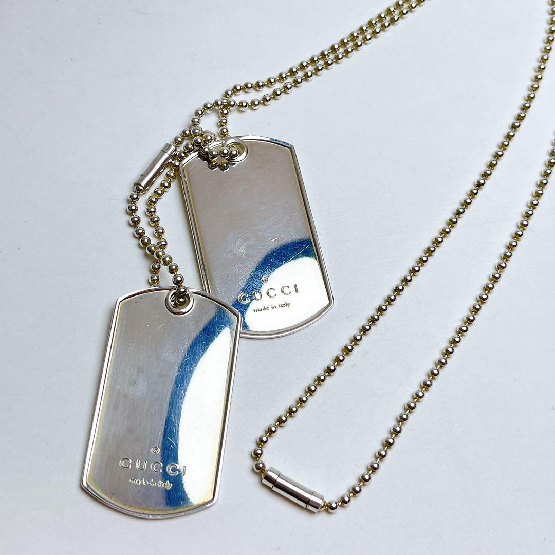 グッチ　ダブル　ドッグタグ　ネックレス　925 ロング　ボールチェーン GUCCI（グッチ） ネックレス ドッグタグ ダブルプレート ボール
