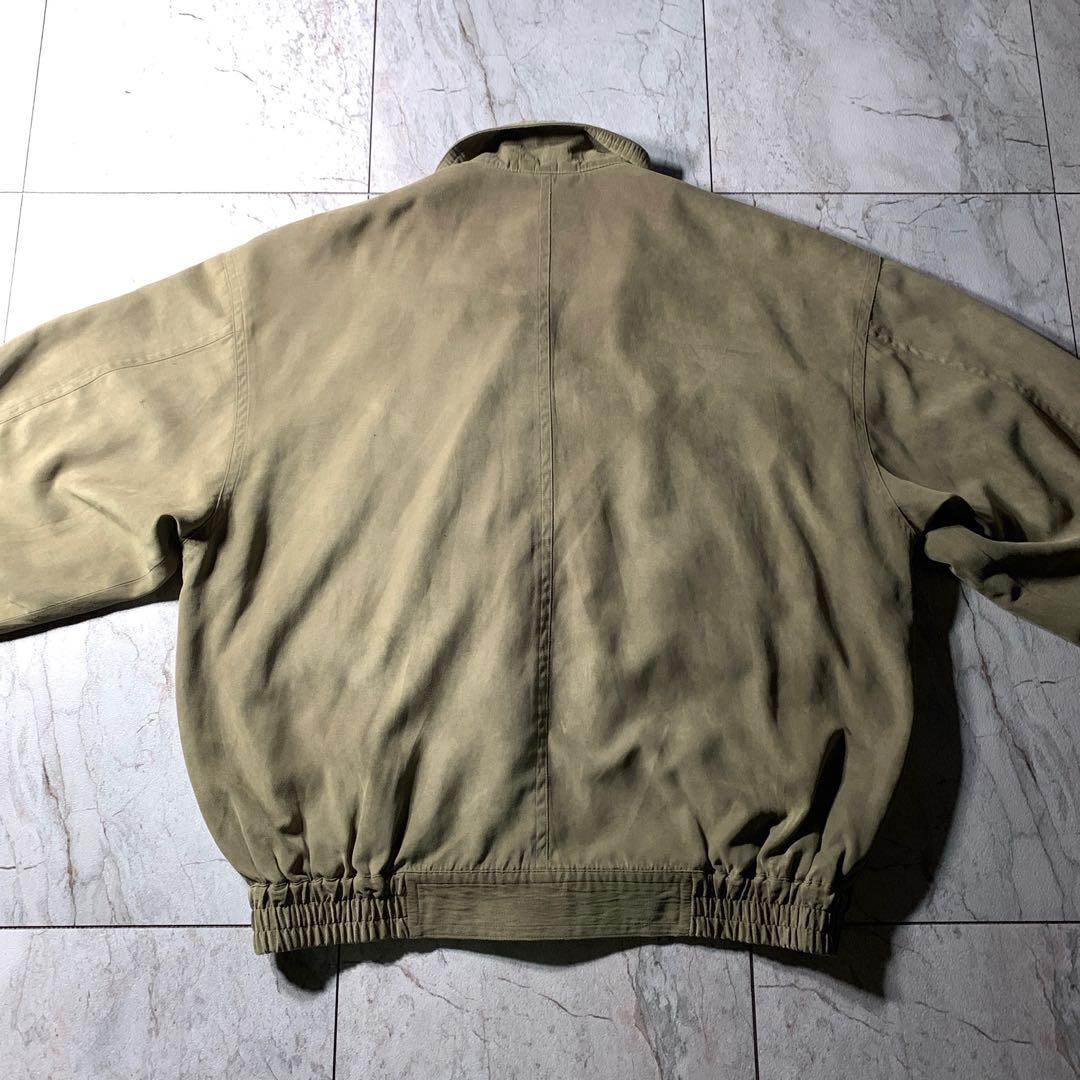 短丈 フェイクスエード スイングトップ ハリントンジャケット カーキ