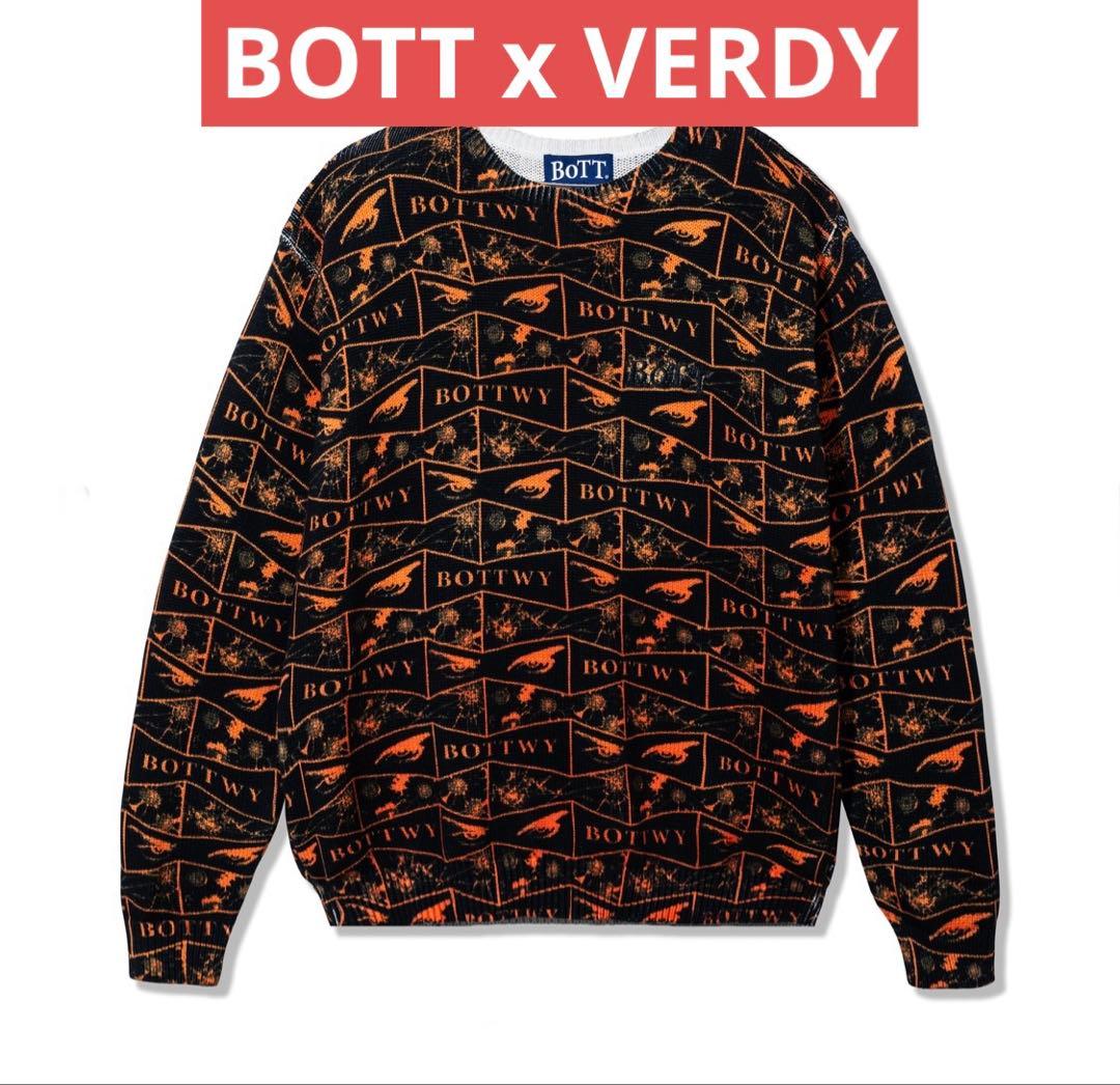 BoTT × VERDYニットセーター BLACK x ORANGE (S) Social Collision Black & Orange Stripe Girls Crop Sweater Plus