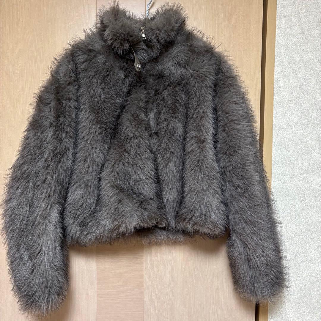 NICE CLAUP フェイクファーショートコート ブラウン - メルカリ