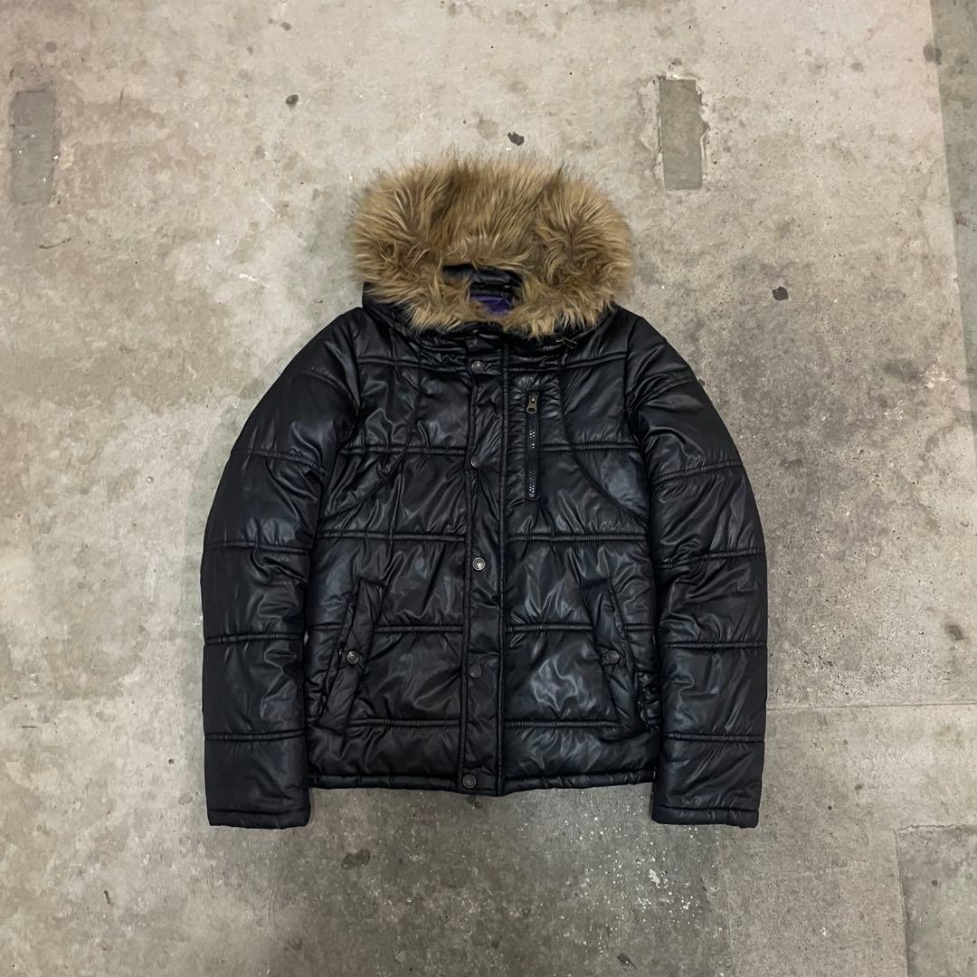 00s y2k ファー付きダウンジャケット ダブルジップ 光沢 お兄系 ギャル