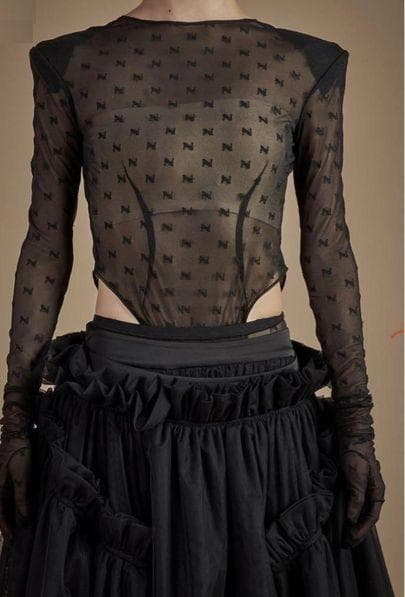 新品 HAENGNAE ヘンネ KISHIMEN LOGO SHEER TOP