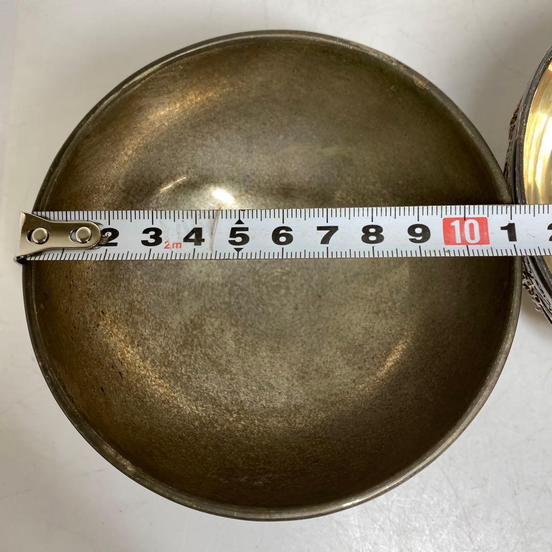 中国古玩 龍銀細工茶碗 2客 直径11.3㎝ 521gタサオ 東な8-