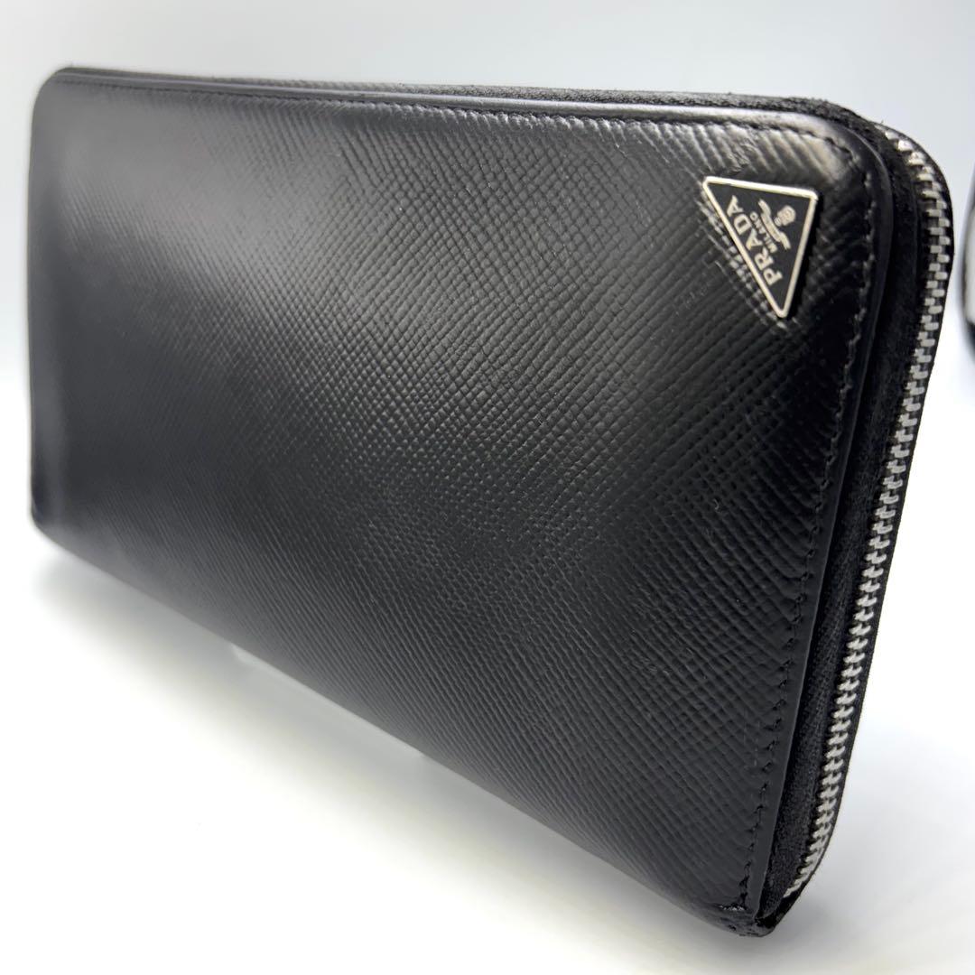 PRADA サフィアーノレザー ラウンドファスナー長財布 ブラック メンズ