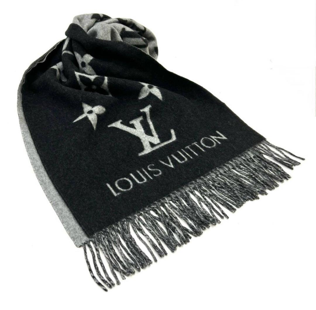 LOUIS VUITTON M71040 マフラー カシミヤ100％ ブラック LOUIS VUITTON - ルイ ヴィトン エシャルプ レイキャビック マフラー