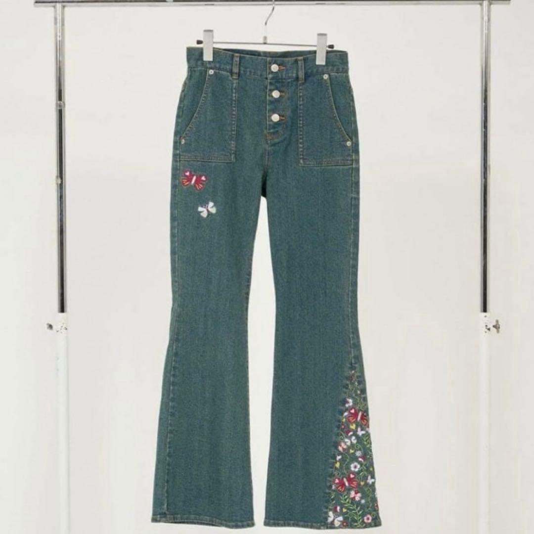 【TINA:JOJUN】《24時間内発送》刺繍入りデニムパンツ　ダークブルー　S