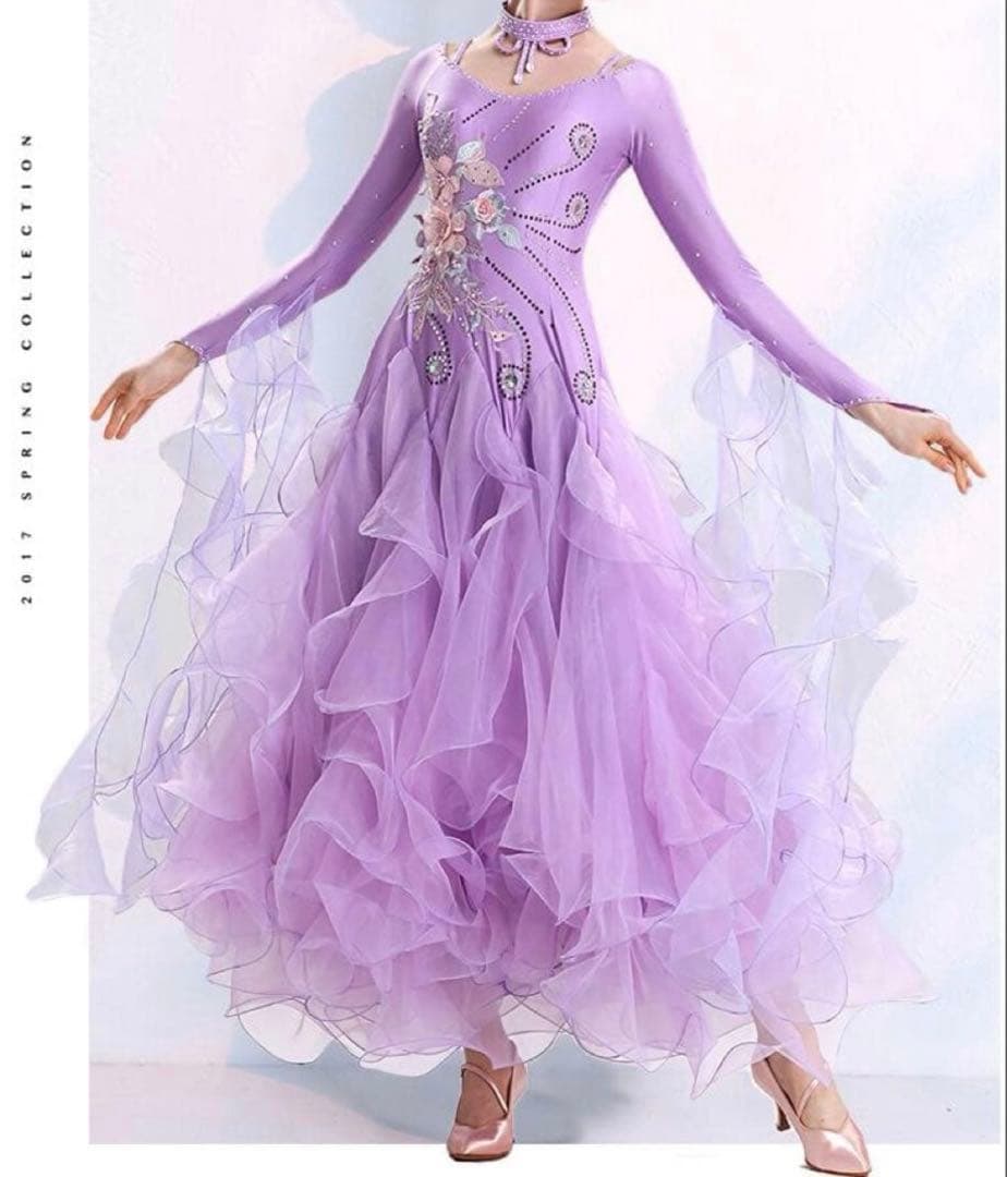 社交ダンス スタンダードドレス パープル チョーカー付き ダンス衣装 Sサイズ スタンダードドレス WS0668D ライラック/パープル S 社交ダンス モダン