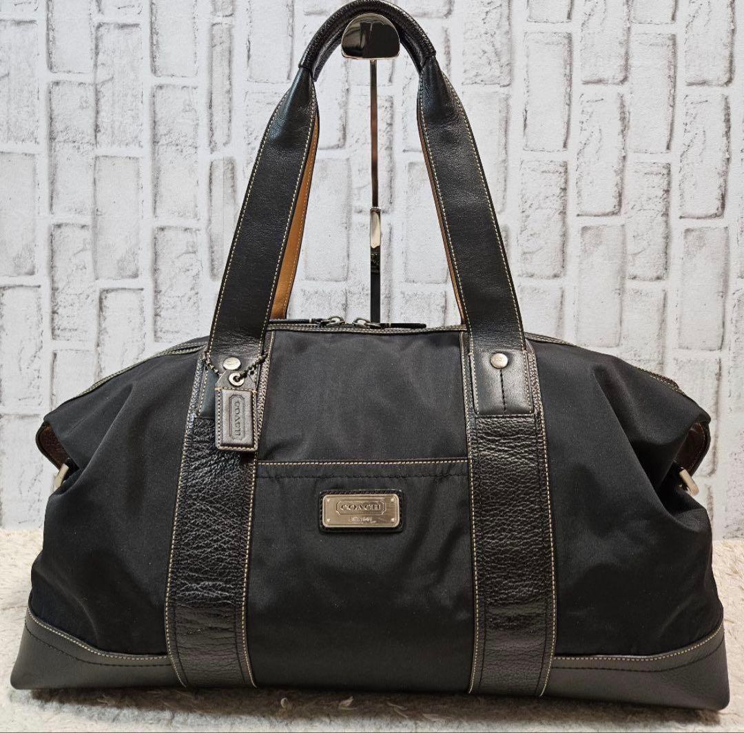 COACH コーチ　ブラック ボストンバッグ ナイロン レザー　美品 COACH - 【美品】coach ボストンバッグ ナイロン×レザー 2way黒 大容量