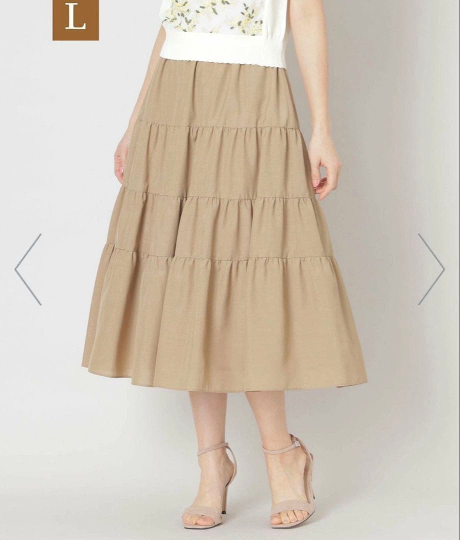 美品 TO BE CHIC ブライトクロス ティアードスカート ベージュ セットアップ対応】ドライトリアセクロス スカート（15-09FC07-203
