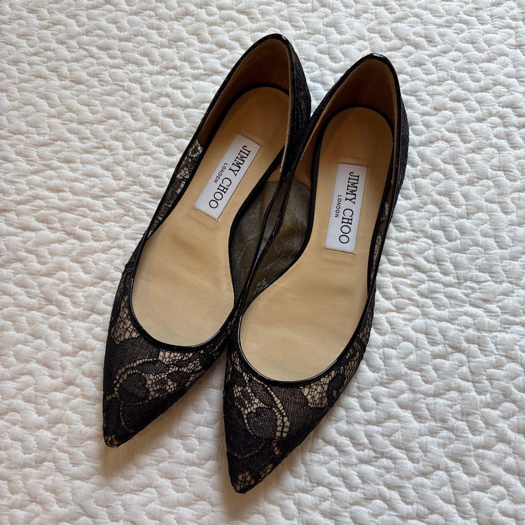 JIMMY CHOO ブラックレースシューズ　35 Sacora 85 | Black Lace Sandals with Crystal-Embellished Sphere