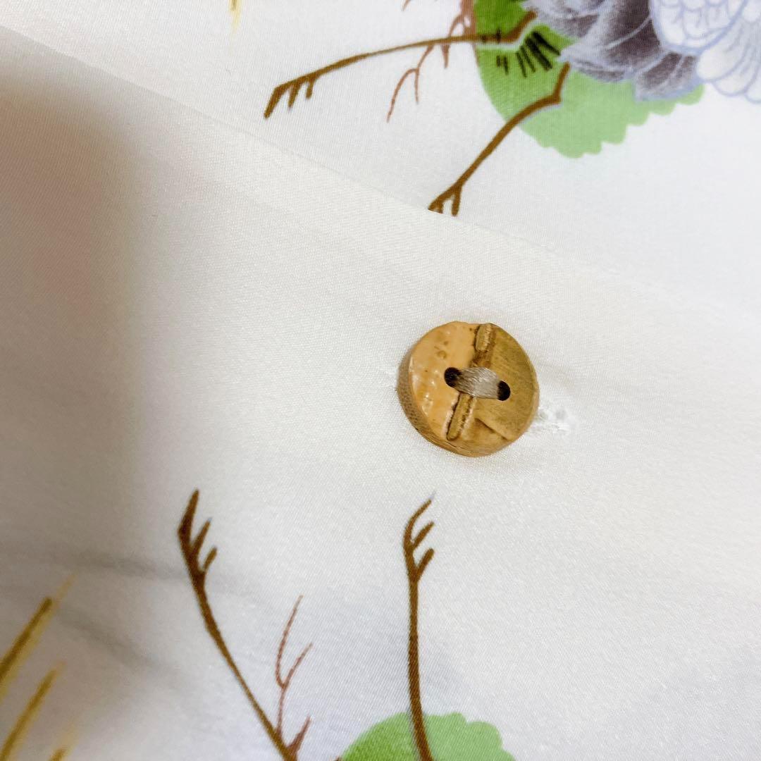 新品タグ付き Fukuwauchi シルク アロハシャツ フクワウチ 鶴 和柄