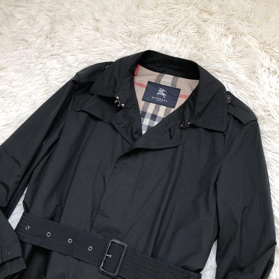 バーバリーロンドン シングルトレンチコート ナイロン 比翼 黒 ノバ