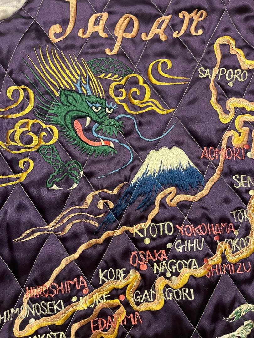 別珍 テーラー東洋 スカジャン 黒×紫 鹿 龍 富士 日本地図 アラスカ