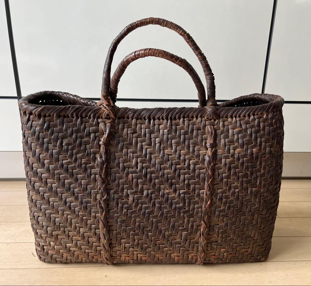 SALE◆天然山形県産 山葡萄蔦 籠バック 黒艶 ヴィンテージ 大きめ◆ omame_yamabudoubag238