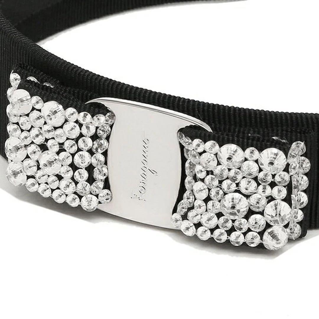 FERRAGAMO ❤︎新品クリスタル ビジューカチューシャ リボンヴァラ