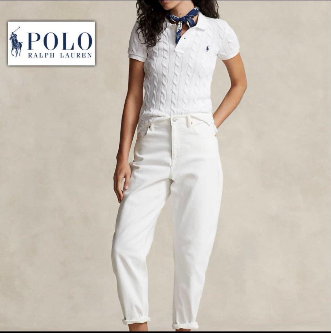 POLO RALPH LAUREN ケーブル編みポロシャツ Mサイズ ホワイト POLO RALPH LAUREN（ポロ・ラルフローレン） ポロシャツ ポロ ケーブル