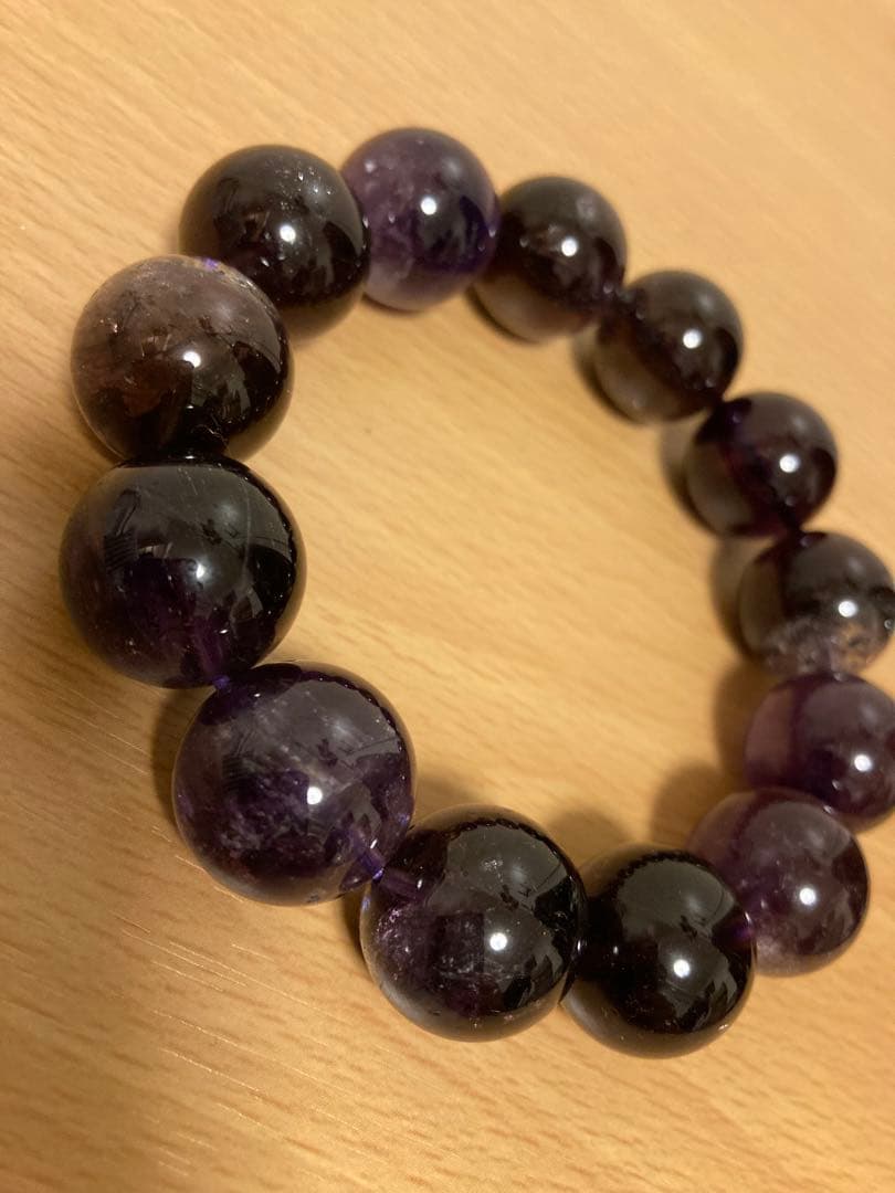 【希少】アメジストエレスチャル ブレスレット 約15〜16mm ミネラルショー 高品質]マダガスカル産アメジストエレスチャルブレスレット（約12.5mm