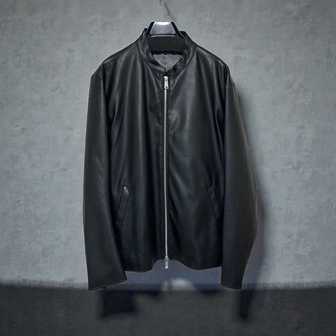 SHIPSブラックレザー シングルライダースジャケット シンセティック