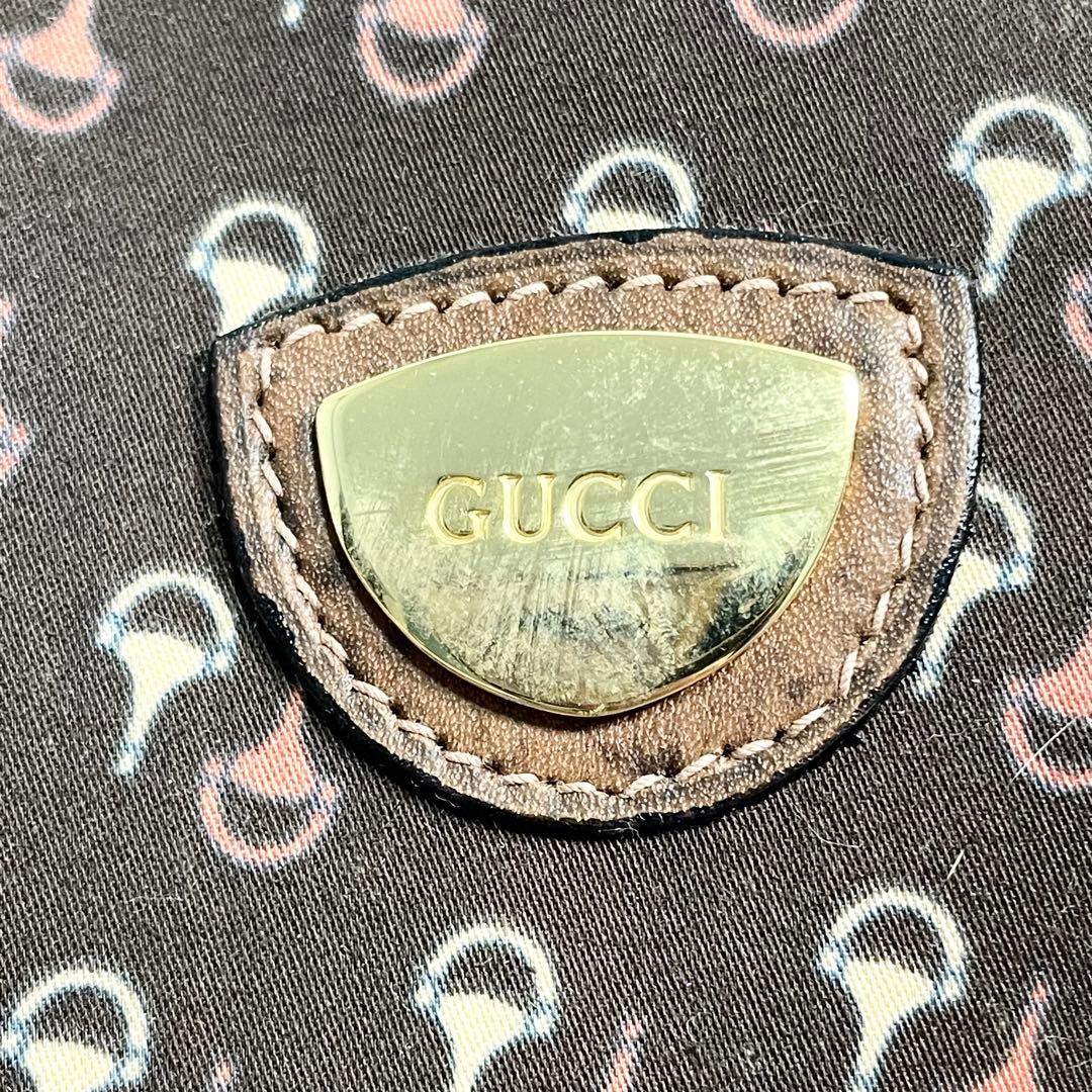 オールド グッチ ミニボストンバッグ レザー ホースビット柄 ブラウン