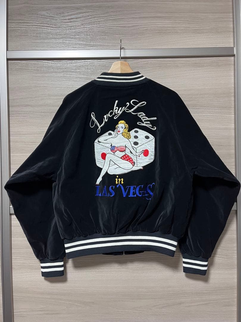 希少L☆KEI SING ロサンゼルス・トランプ刺繍 ベロアスタジャン ブルゾン