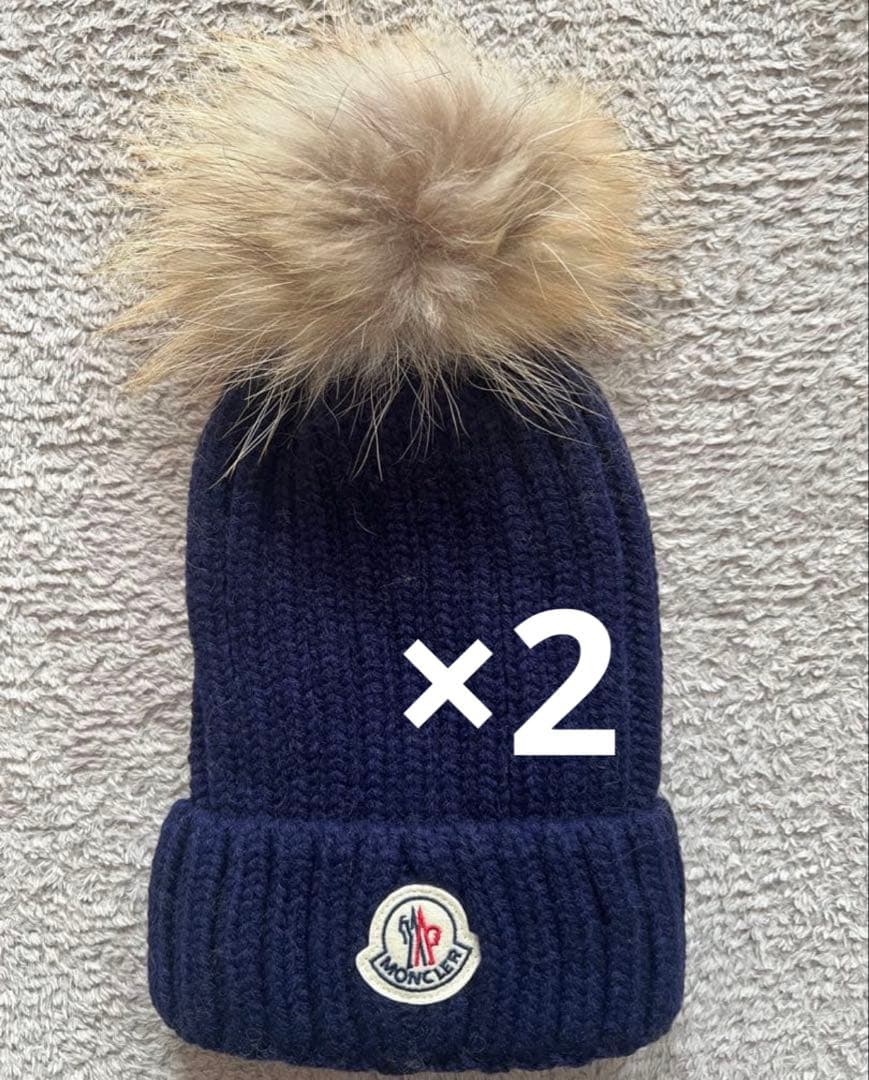 MONCLER モンクレール ネイビー ニット帽 ファー付き 2点 - メルカリ
