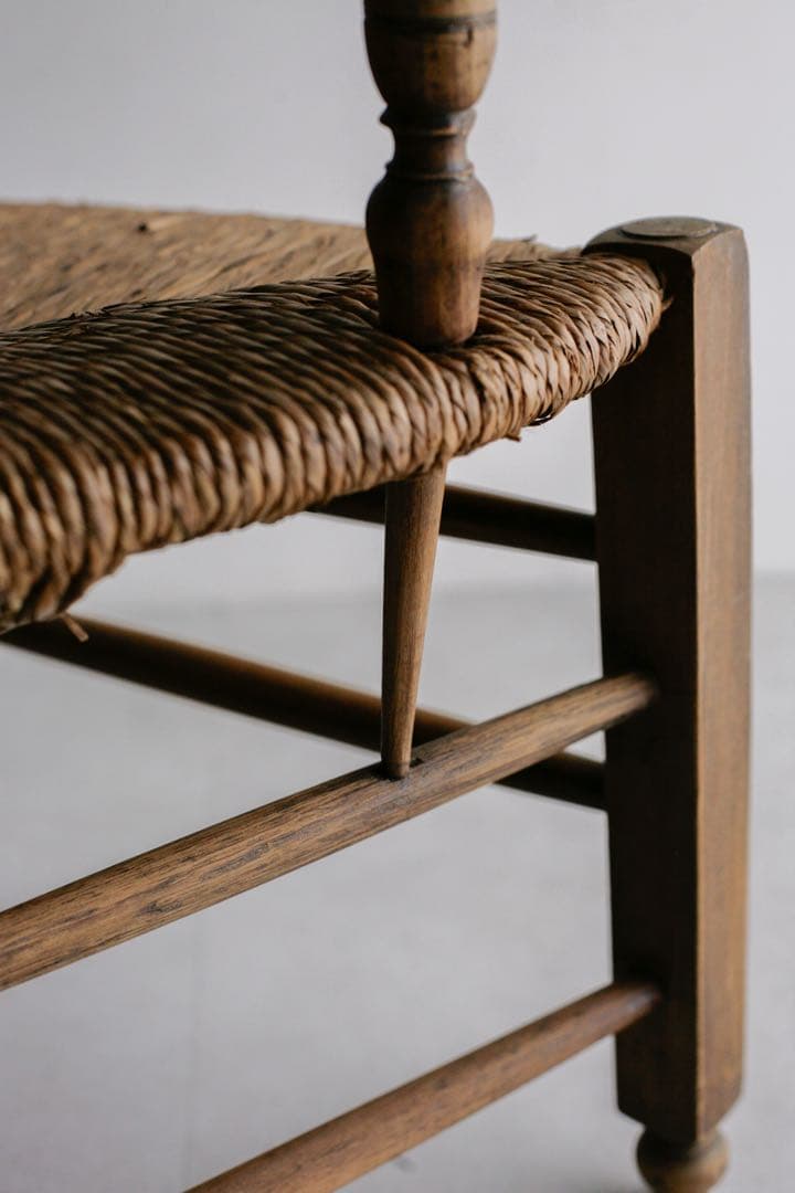 フランスアンティーク パイン材 ラッシュ編みチェア 肘掛け 無垢材